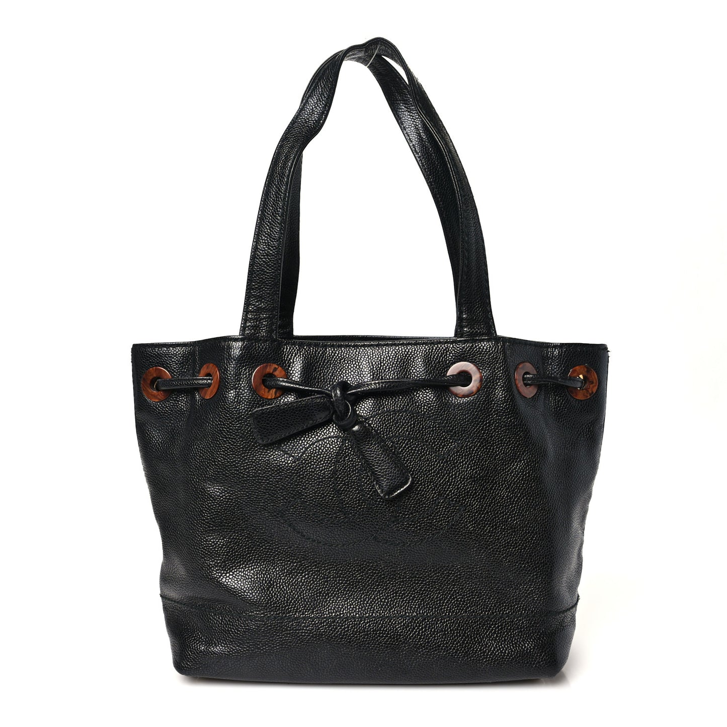 Caviar Tortoise Timeless CC Drawstring Bucket Bag Black