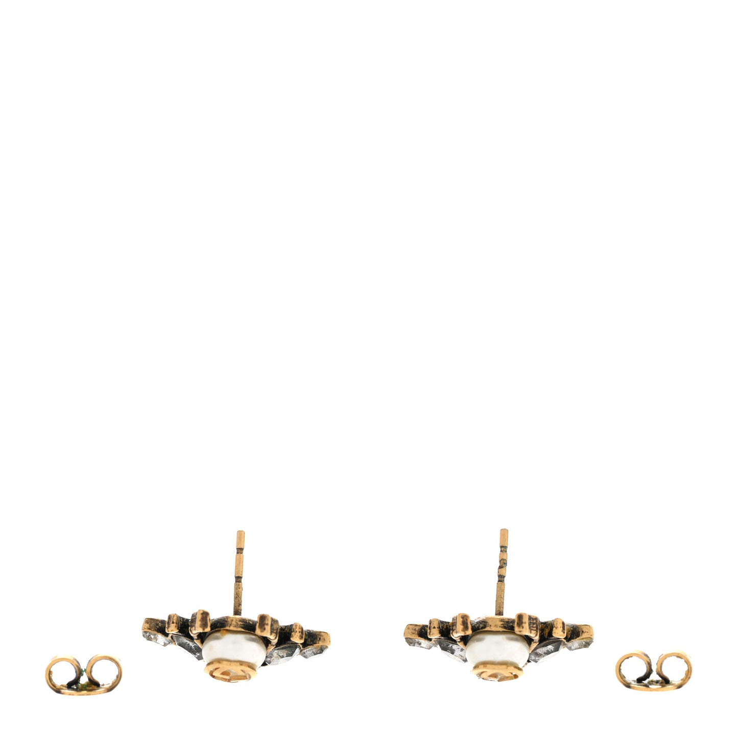 Crystal Pearl GG Bee Earrings Gold