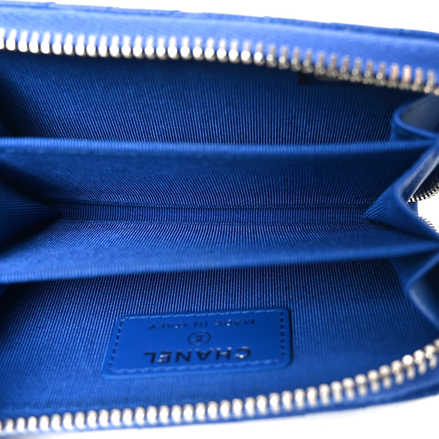 Chanel Caviar Chevron Quilted Zip Around Coin Purse Blue 5 of 8