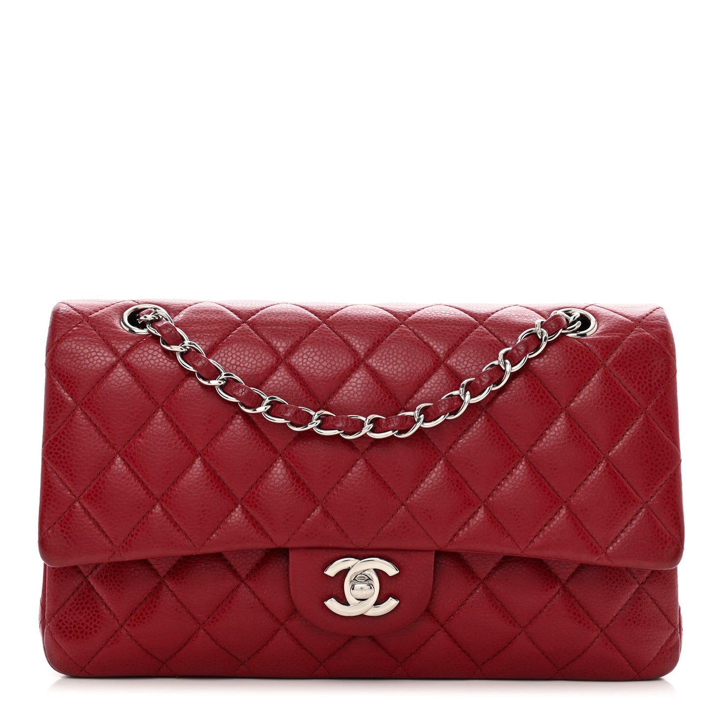 Caviar Quilted Medium Double Flap Dark Red