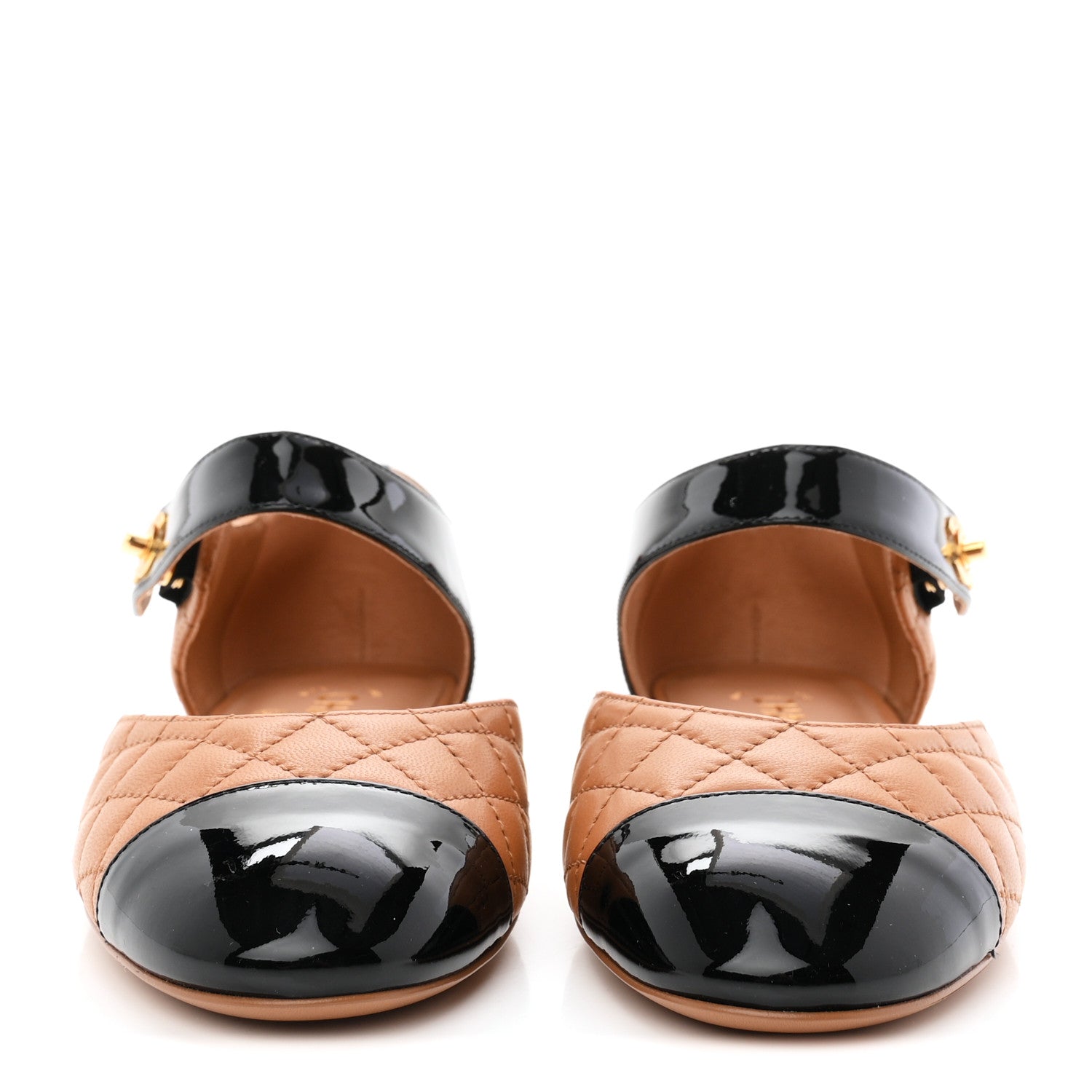 Chanel Patent Lambskin Quilted Cap Toe Ballerina Flats 36 Light Brown Black 3 of 10