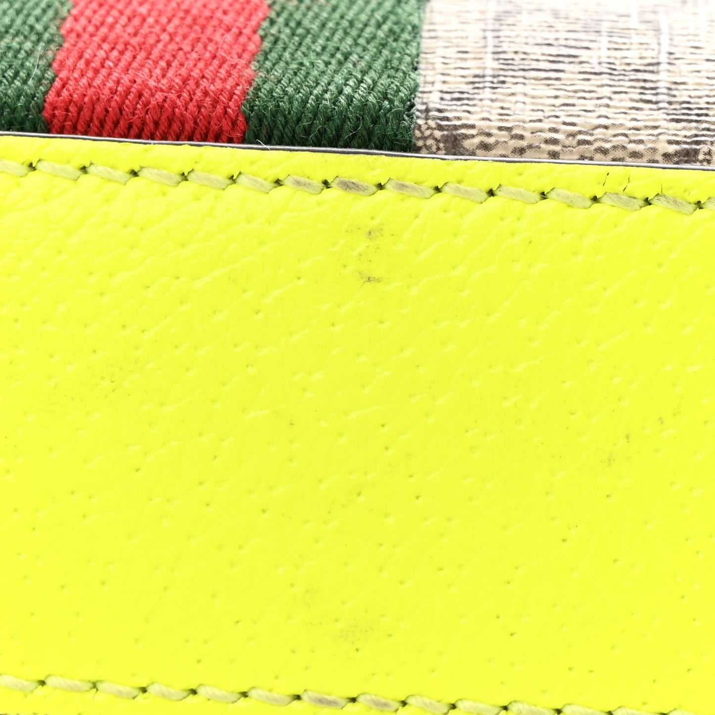 GG Supreme Monogram Textured Dollar Calfskin Web Ophidia Wristlet Shoulder Bag Beige Ebony Fluo Yellow