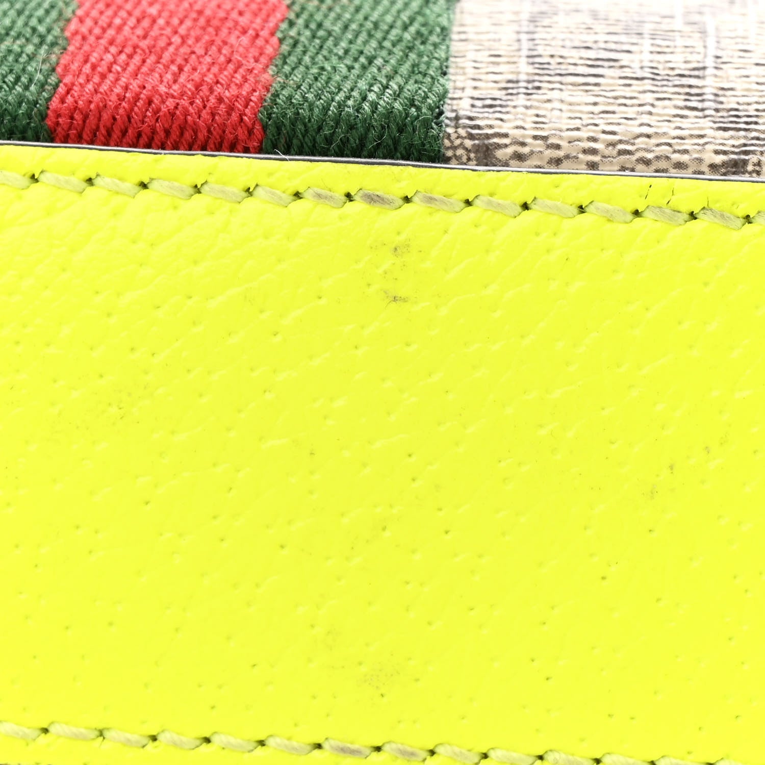 Gucci GG Supreme Monogram Textured Dollar Calfskin Web Ophidia Wristlet Shoulder Bag Beige Ebony Fluo Yellow 11 of 11