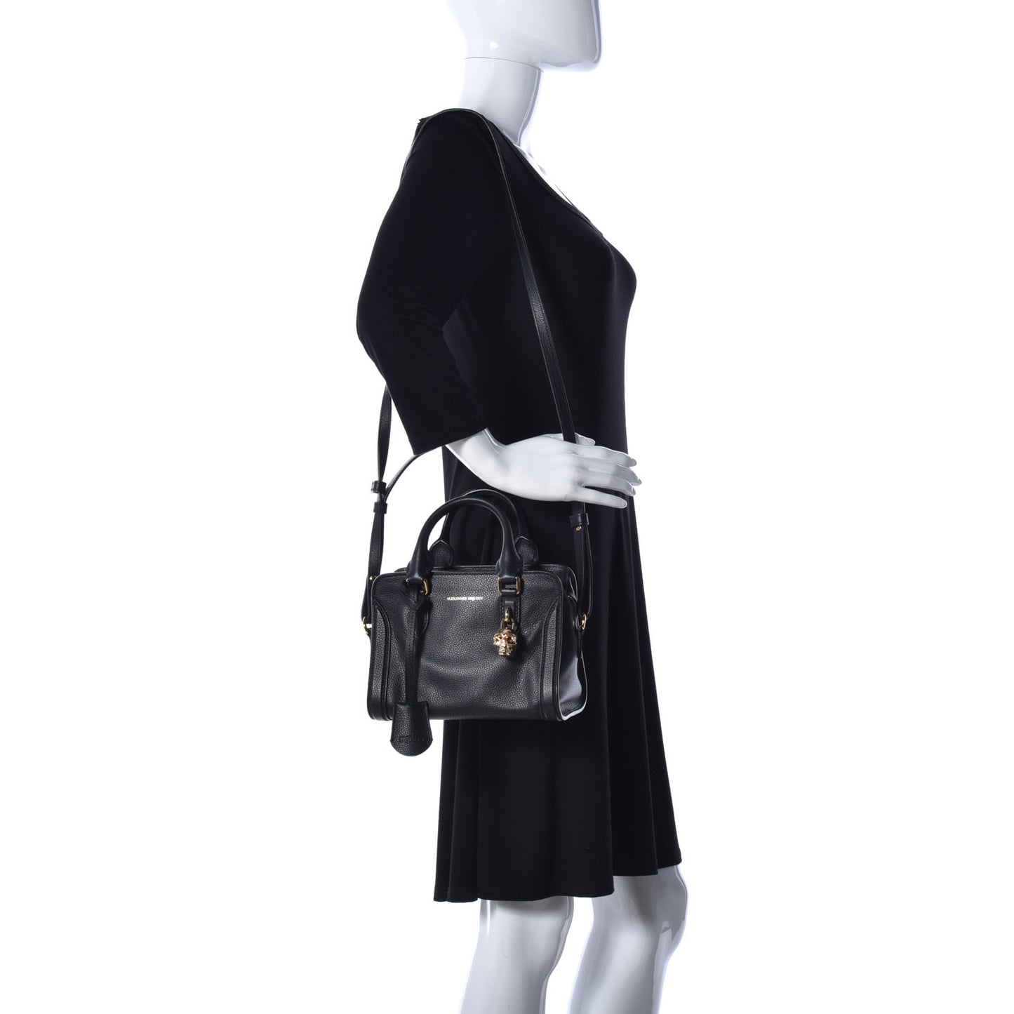 Pebbled Calfskin Mini Padlock Tote Black