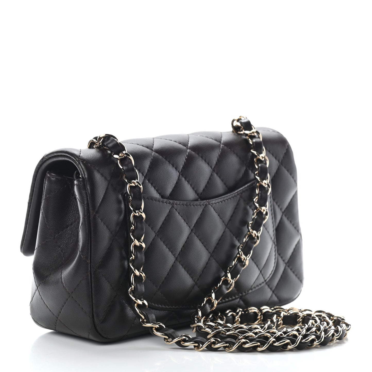 Lambskin Quilted Mini Rectangular Flap Dark Brown
