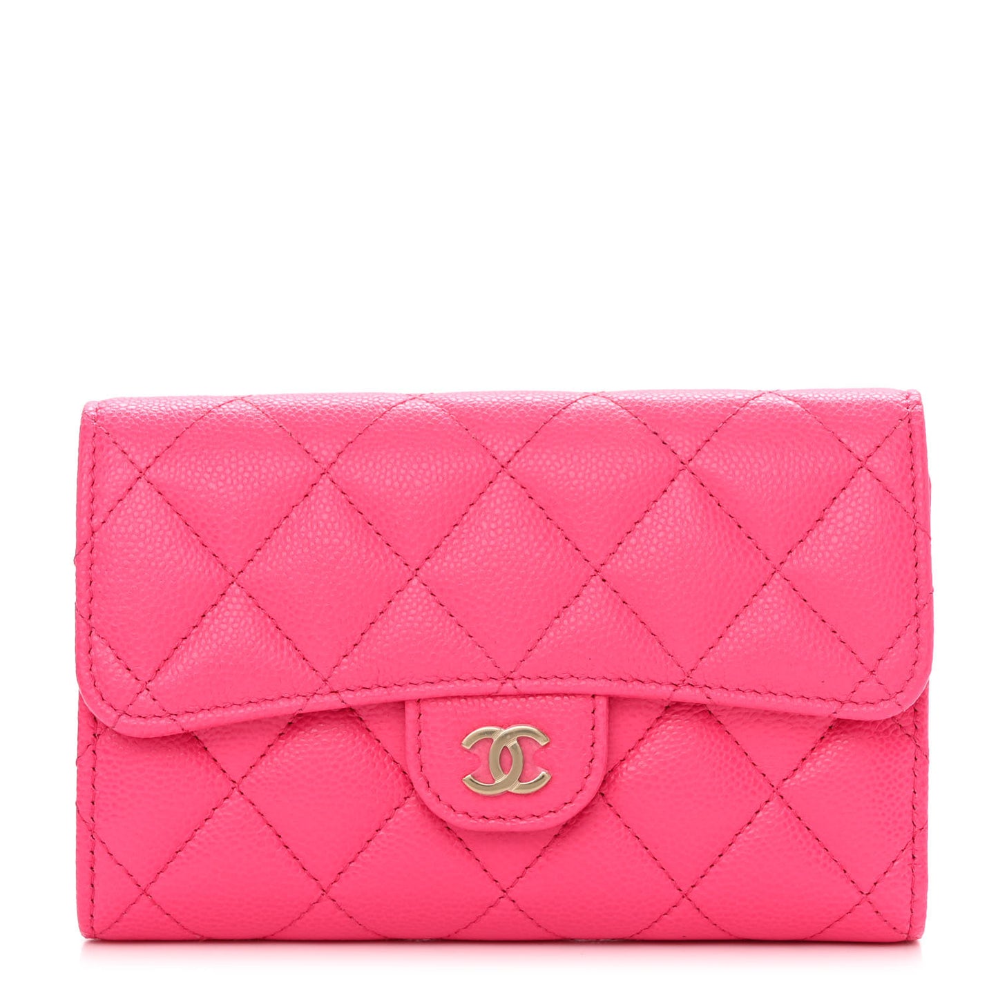 Caviar Quilted Medium Flap Wallet Fuchsia