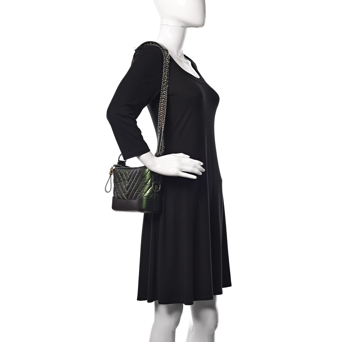 Metallic Calfskin Chevron Quilted Small Gabrielle Hobo Green