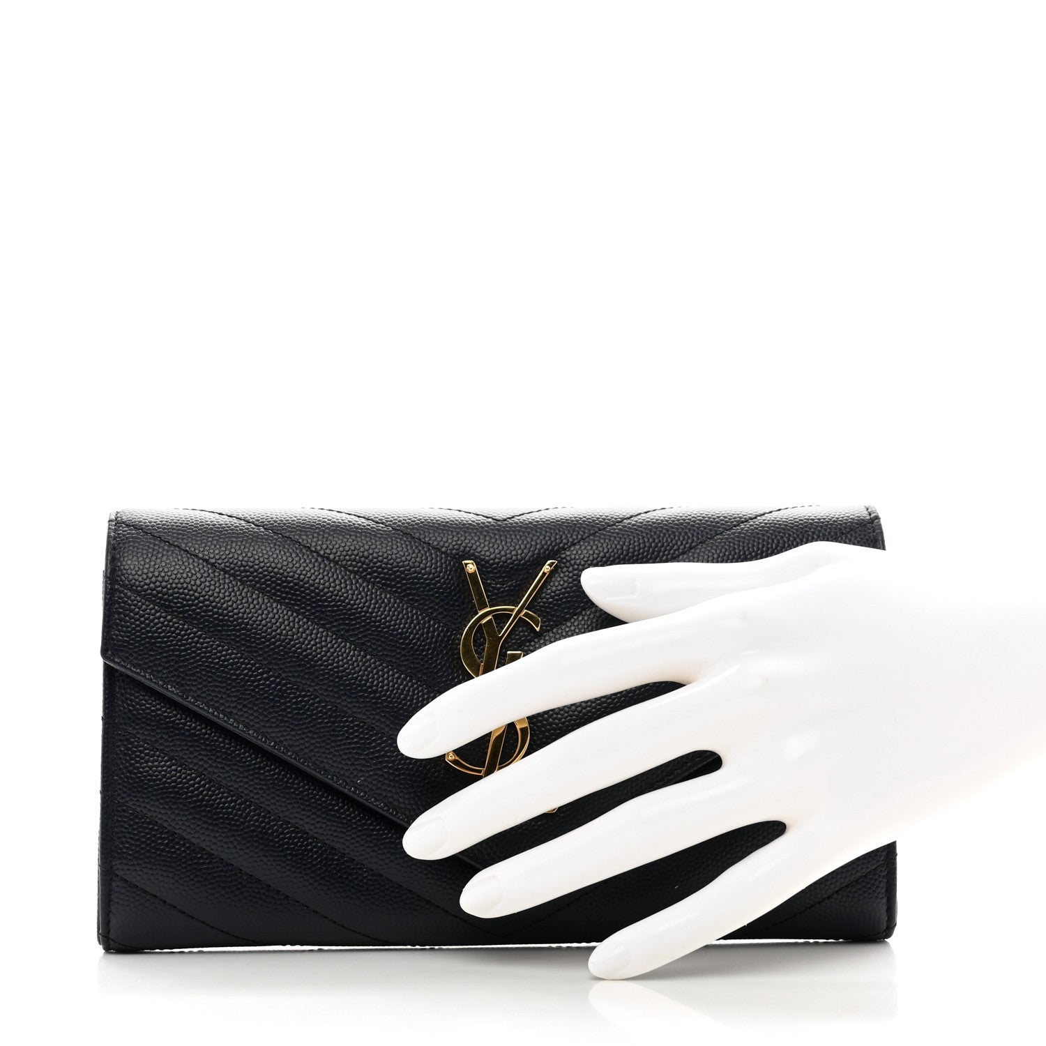 Saint Laurent Grain De Poudre Matelasse Chevron Monogram Flap Wallet Deep Marine 2 of 9