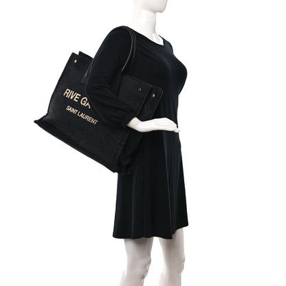 Saint Laurent Raffia Linen Calfskin Rive Gauche Tote Black 2 of 9