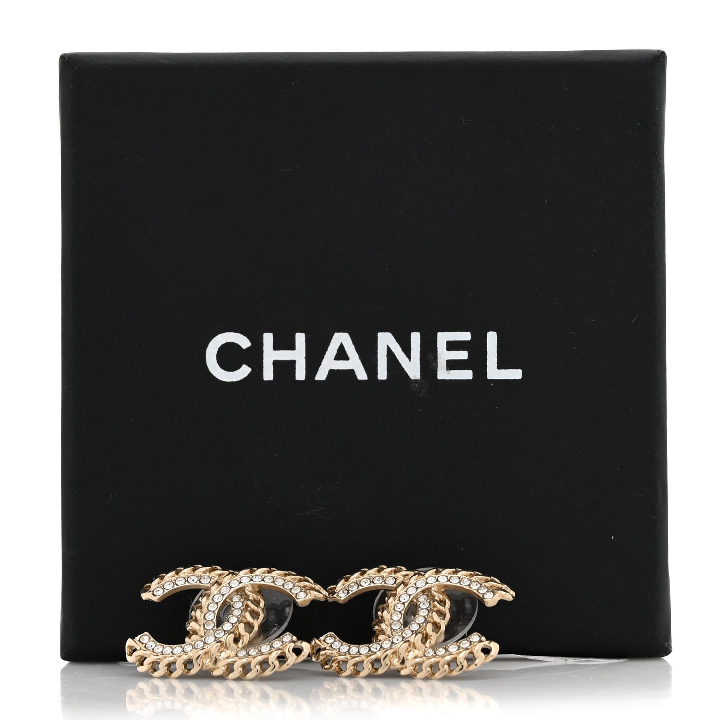 Crystal Chain CC Stud Earrings Gold