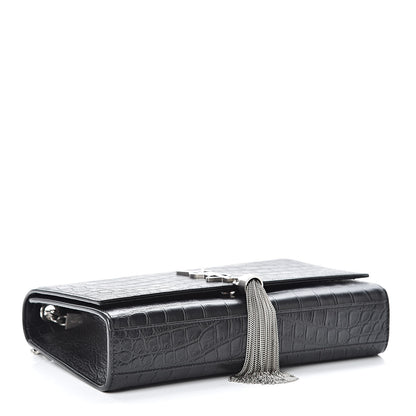 Saint Laurent Calfskin Crocodile Embossed Medium Classic Monogram Kate Tassel Satchel Black 4 of 10