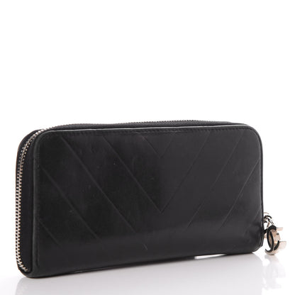 Chanel Lambskin Chevron Quilted CC Zip Around Wallet Black 3 of 9