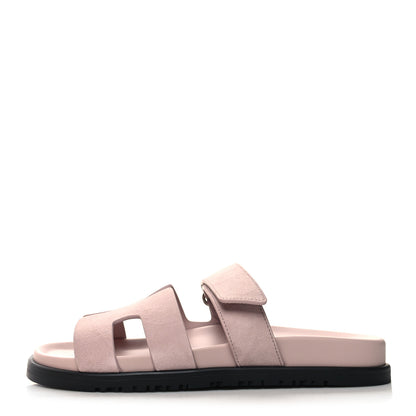 Hermes Suede Goatskin Womens Chypre Sandals 38 Rose Porcelaine 1 of 9