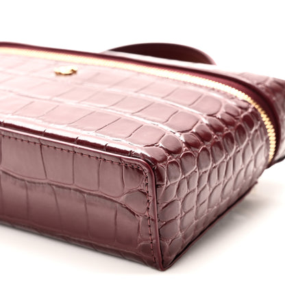 Chanel Calfskin Crocodile Embossed Crococo Top Handle Slim Vanity Case With Chain Dark Burgundy 10 of 11