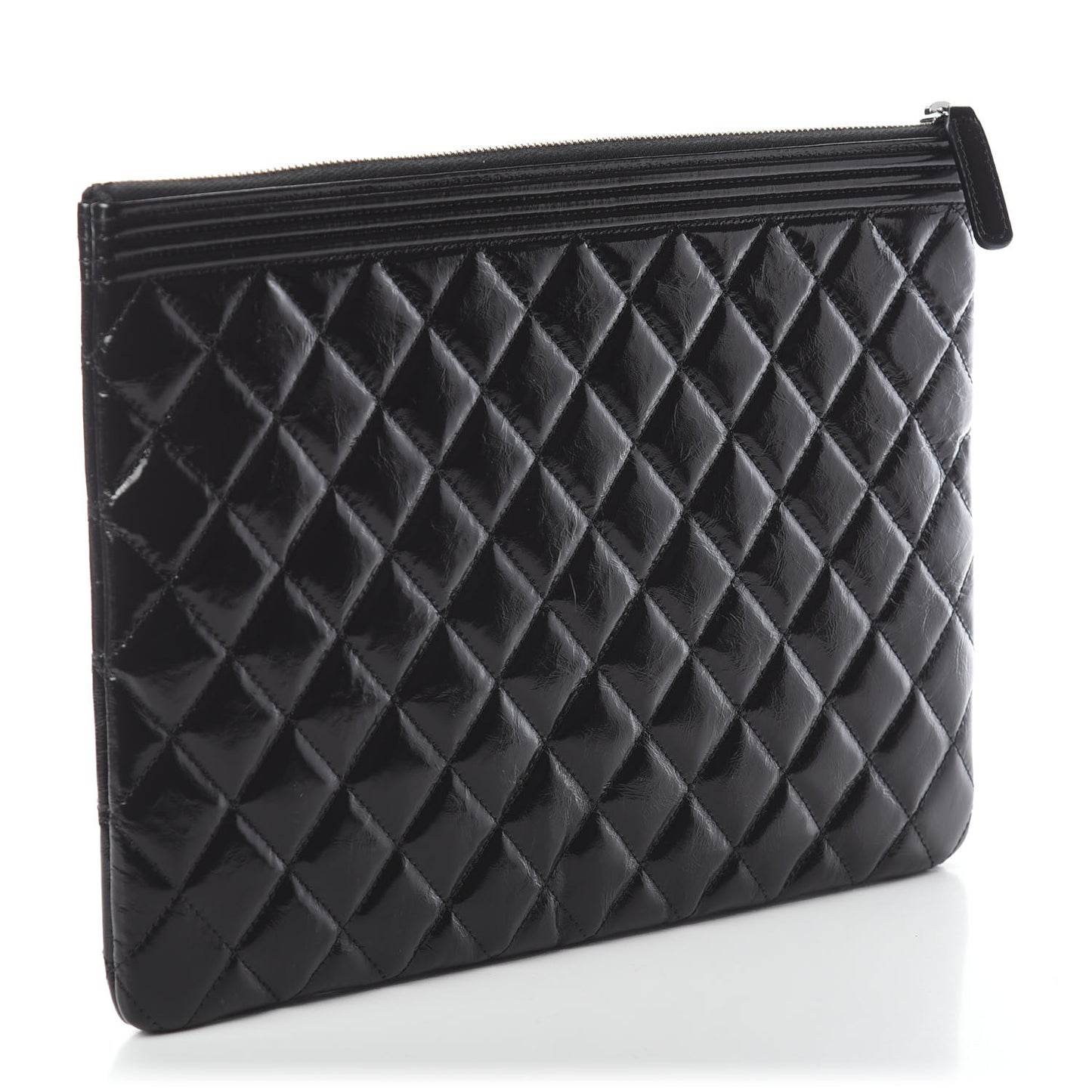 Patent Calfskin Quilted Medium Boy Cosmetic Case Black