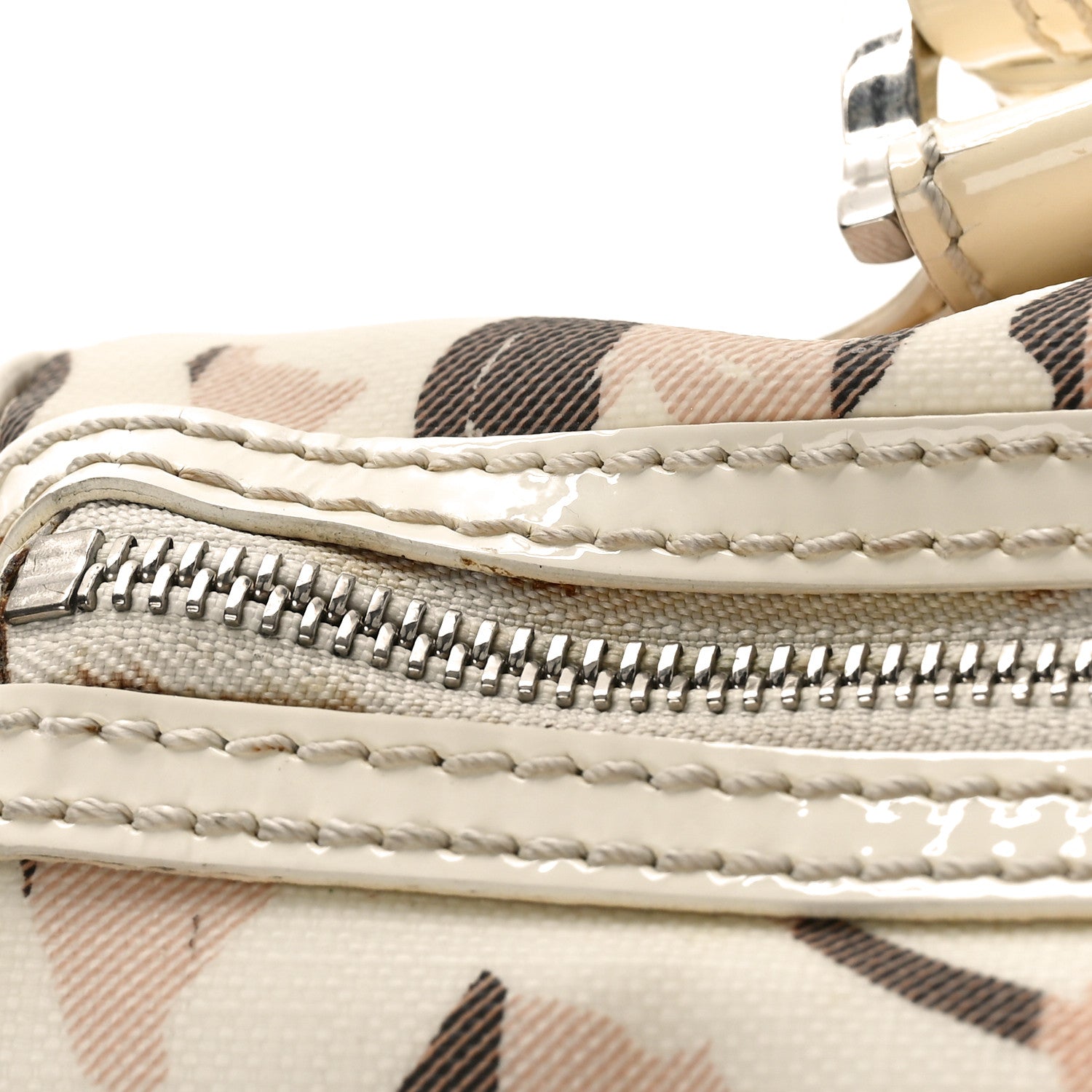 Burberry Patent Nova Check Heart Small Chester Bowling Bag White 10 of 12