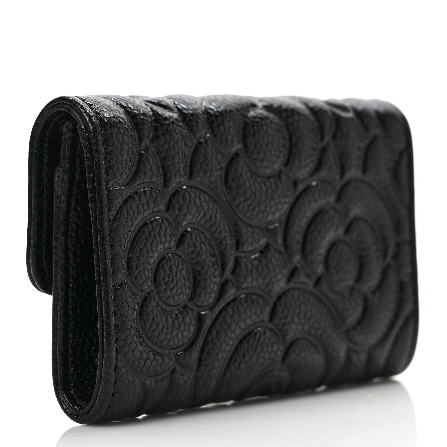 Chanel Caviar Camellia Embossed Card Holder Wallet Black 3 of 8