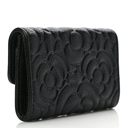 Chanel Caviar Camellia Embossed Card Holder Wallet Black 3 of 8