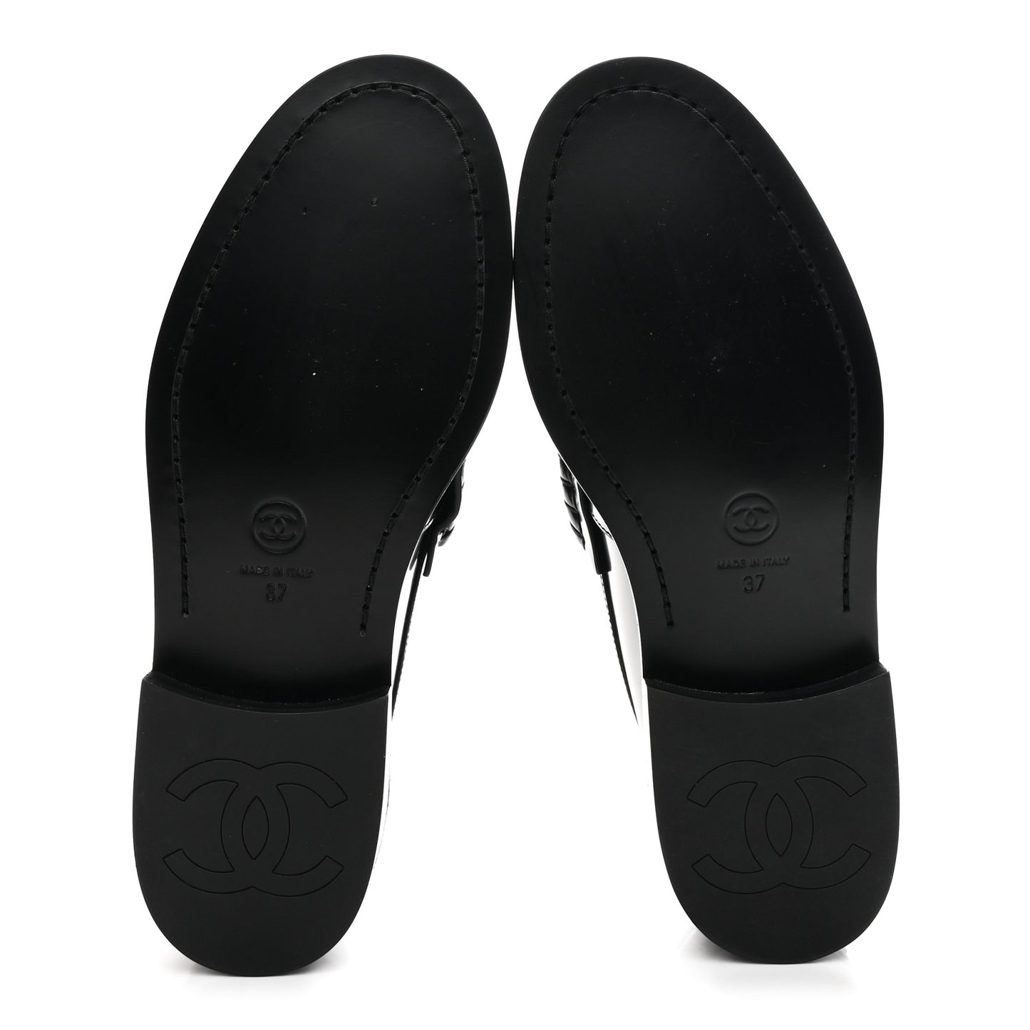 Shiny Calfskin Logo Loafers 37 Black
