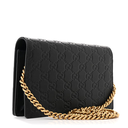 Gucci Guccissima Signature Crystal Cat Chain Wallet Black 3 of 10