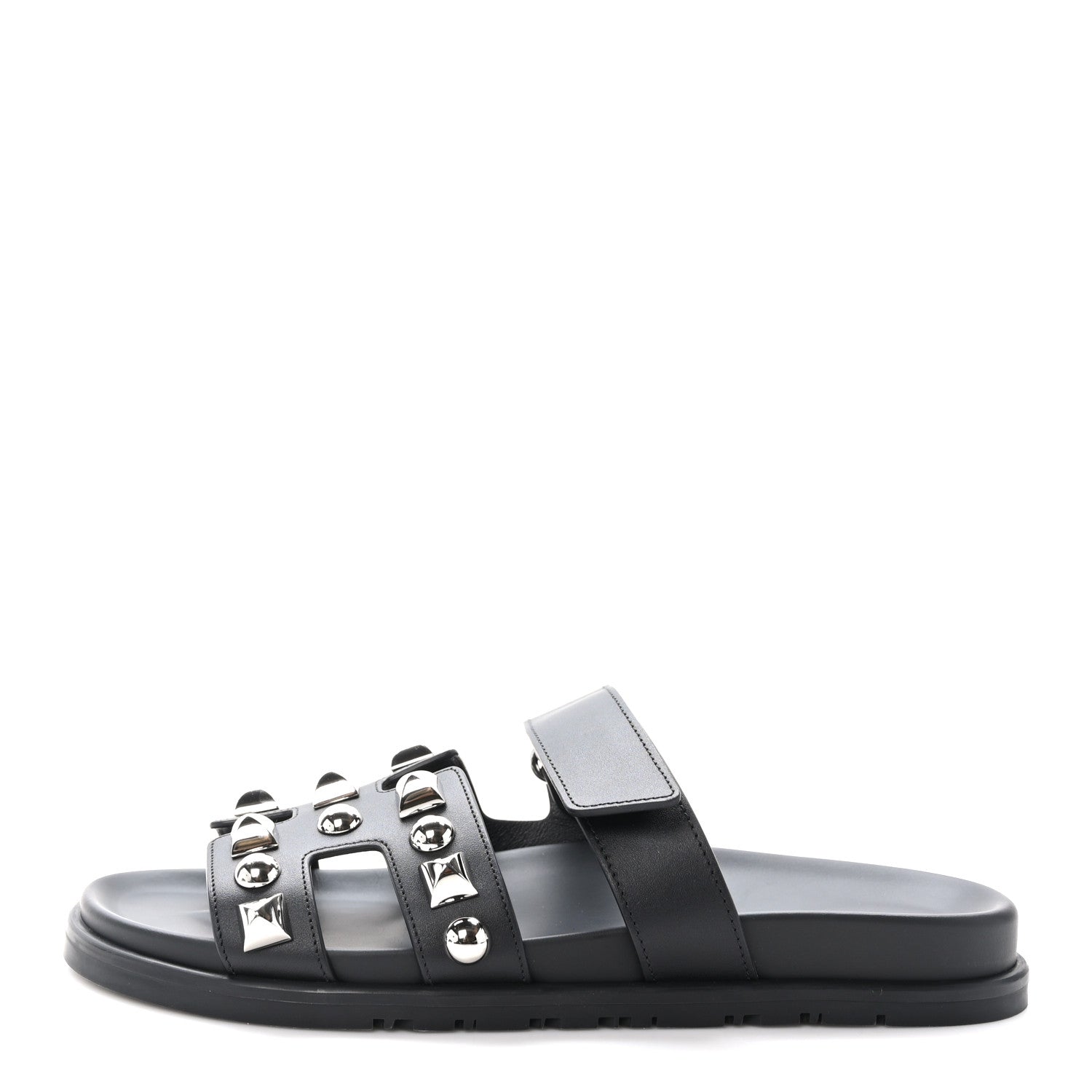 Hermes Calfskin Medor Studded Womens Chypre Sandals 40 Black 1 of 9