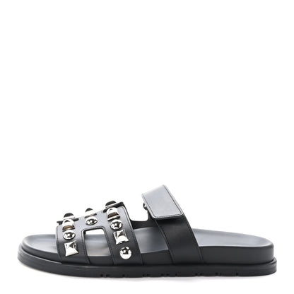 Hermes Calfskin Medor Studded Womens Chypre Sandals 40 Black 1 of 9