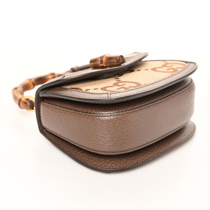 Gucci Monogram Jumbo GG Textured Dollar Calfskin Web Mini Bamboo 1947 Top Handle Bag Camel Ebony New Acero 5 of 9