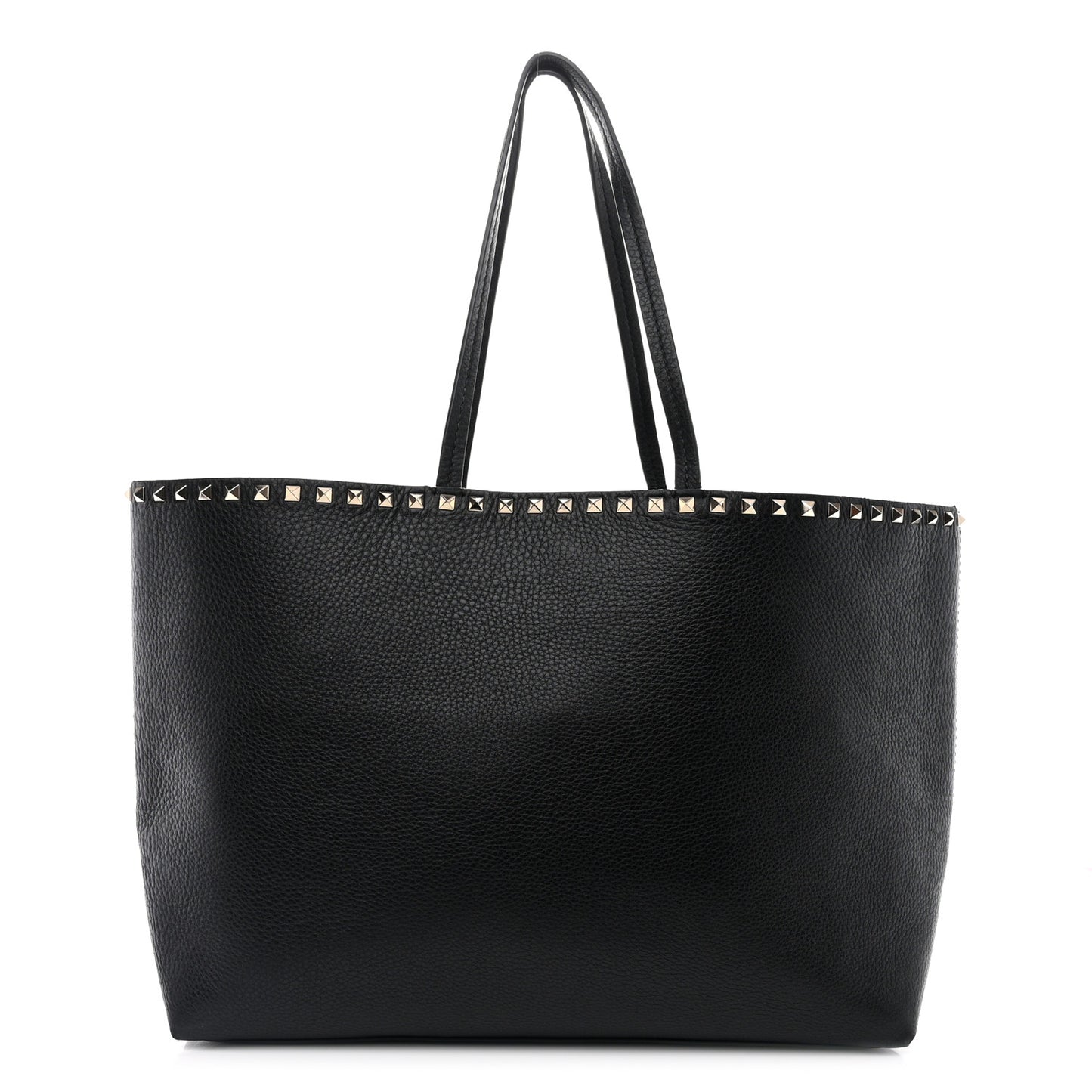 Grained Calfskin Rockstud Shoulder Tote Black