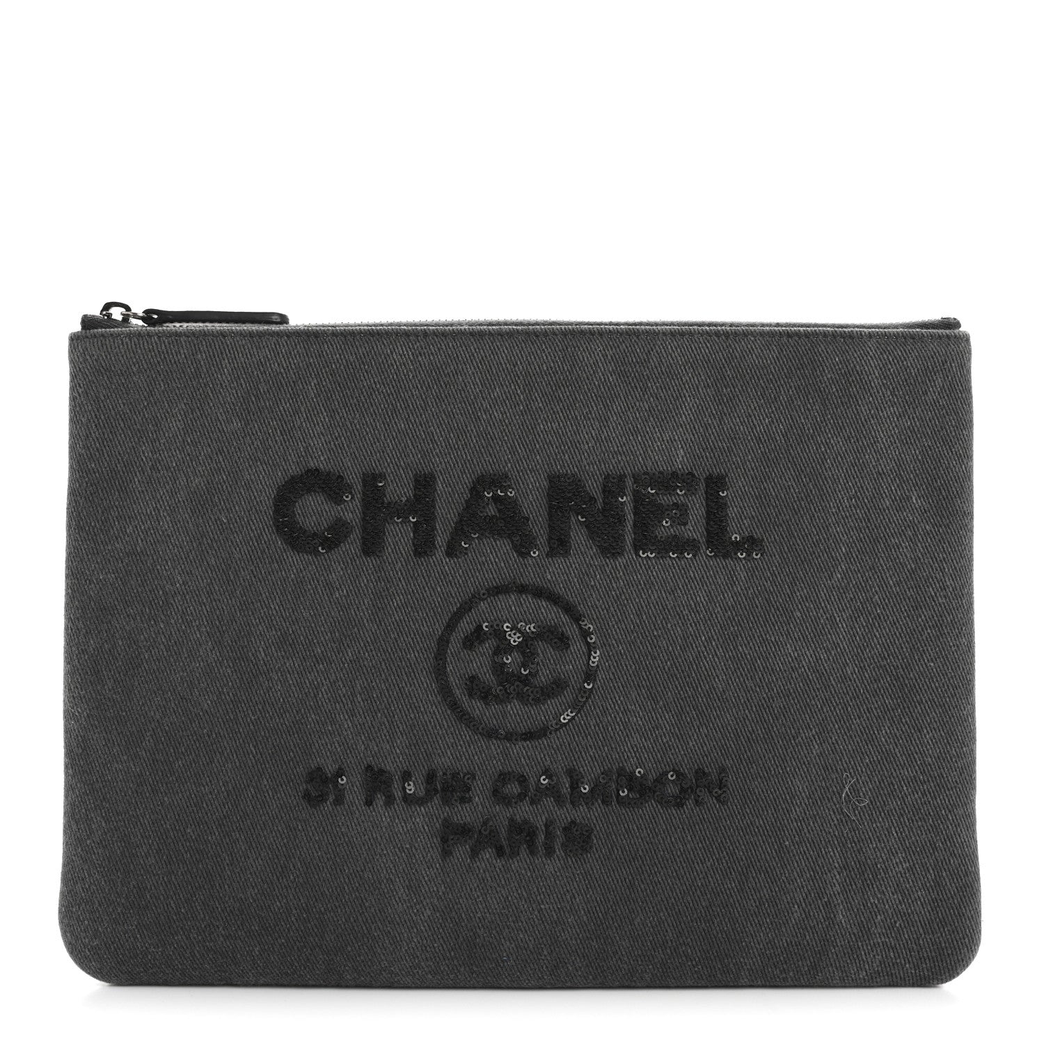 Chanel Canvas Sequins Medium Deauville Cosmetic Pouch Grey 1 of 9