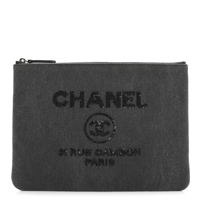 Chanel Canvas Sequins Medium Deauville Cosmetic Pouch Grey 1 of 9
