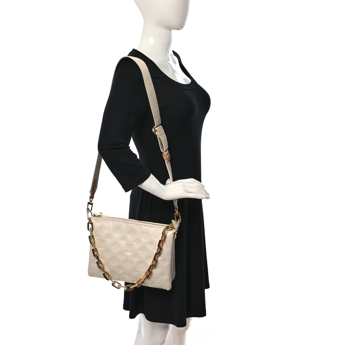 Lambskin Embossed Monogram Coussin PM Beige Cream