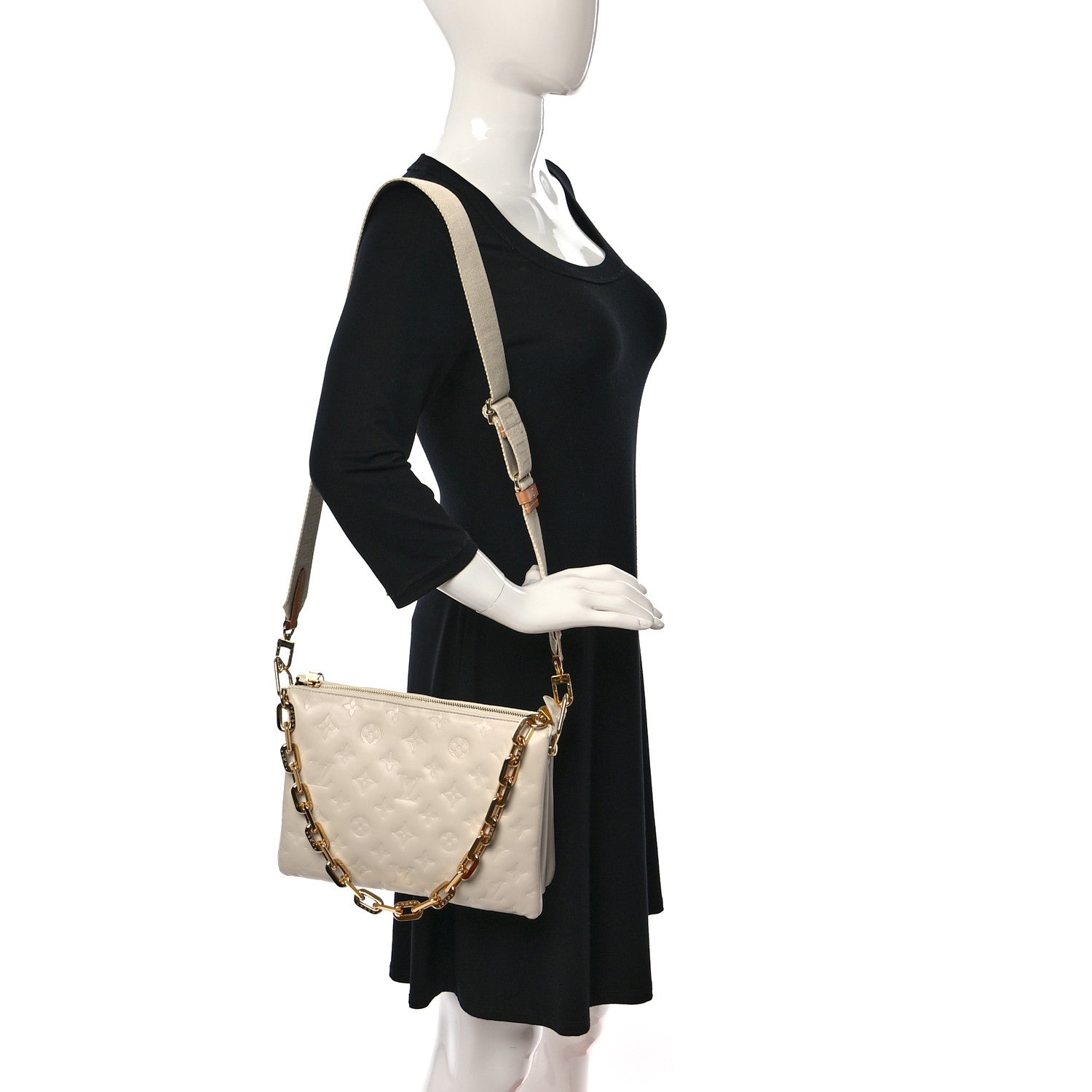 Louis Vuitton Lambskin Embossed Monogram Coussin PM Beige Cream 2 of 9