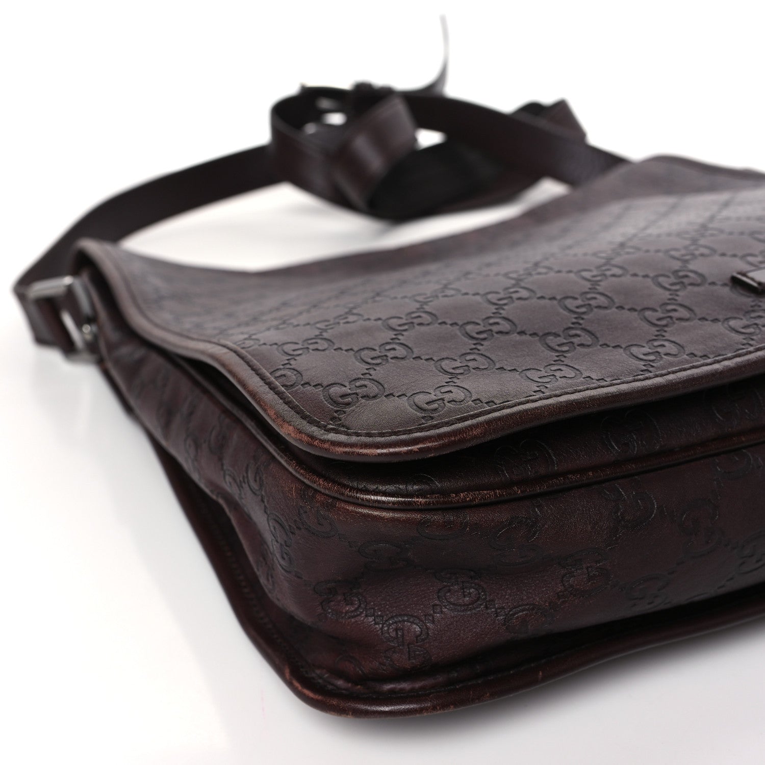 Gucci Guccissima Large Flap Messenger Bag Dark Brown 7 of 9