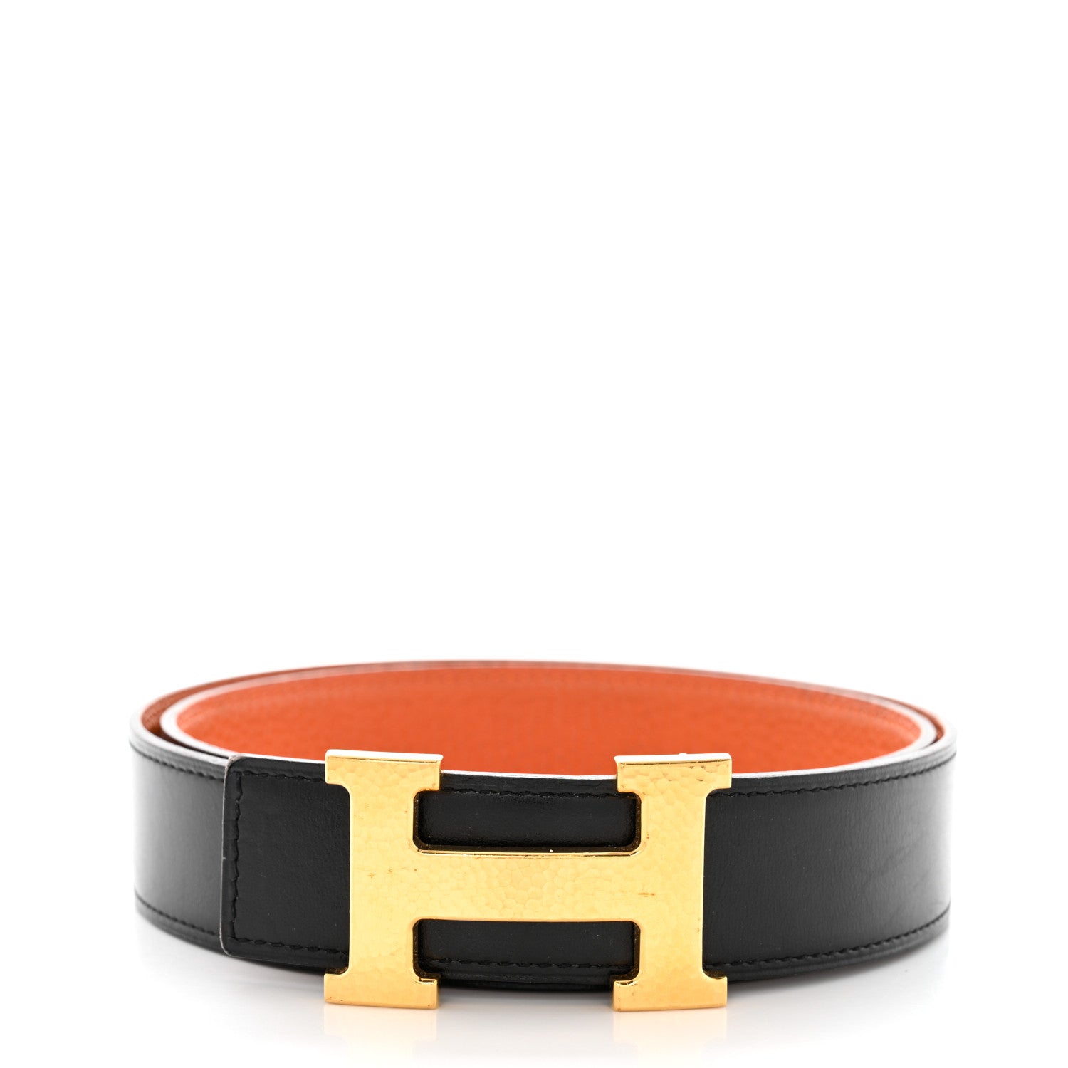 Hermes Box Togo 32mm Martelee Constance Belt 85 Black Orange 1 of 8