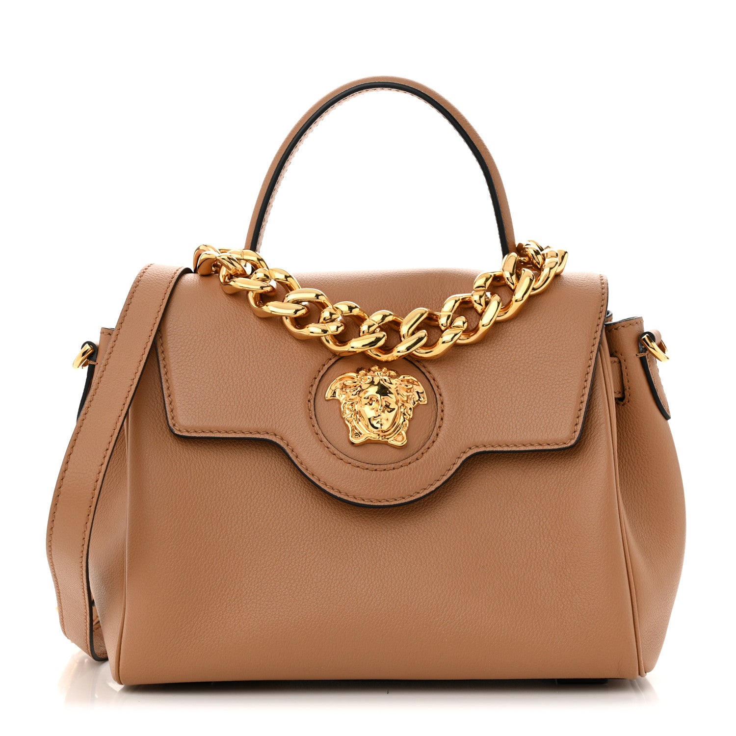 Versace Calfskin Medium La Medusa Top Handle Handbag Brown 1 of 12