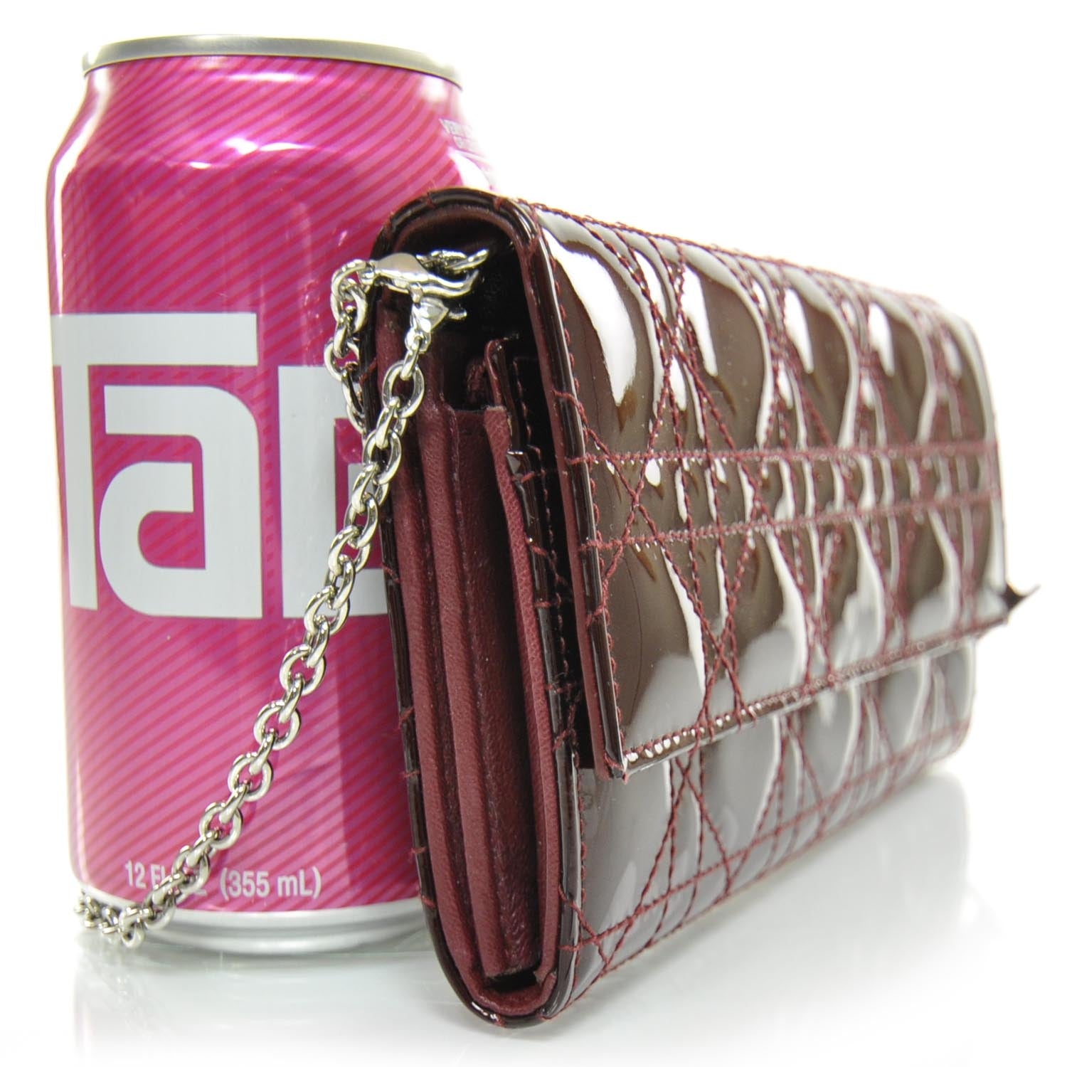 Christian Dior Patent Cannage Rendezvous Chain Wallet Bordeaux 3 of 7