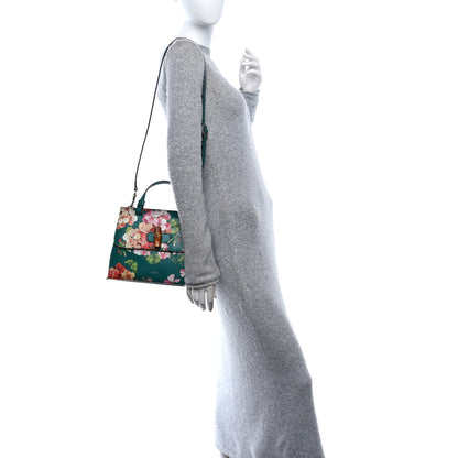 Gucci Shangai Calfskin Blooms Print Small Bamboo Daily Top Handle Bag Clear Bright Emerald Multicolor 2 of 9
