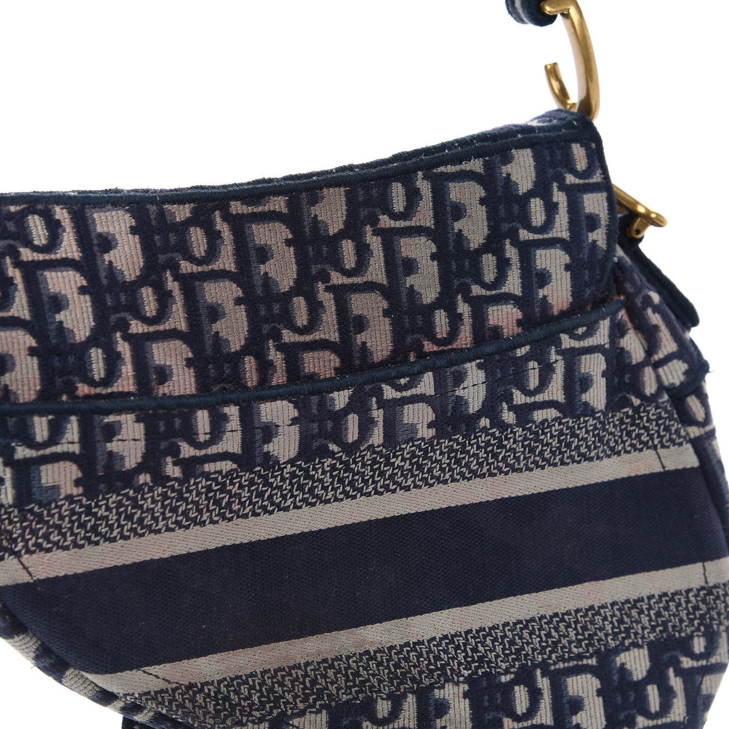 Oblique Embroidered Saddle Bag Blue