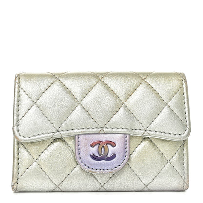 Chanel Gradient Metallic Calfskin Quilted Flap Card Holder Wallet Silver Blue Yellow Purple 1 of 8