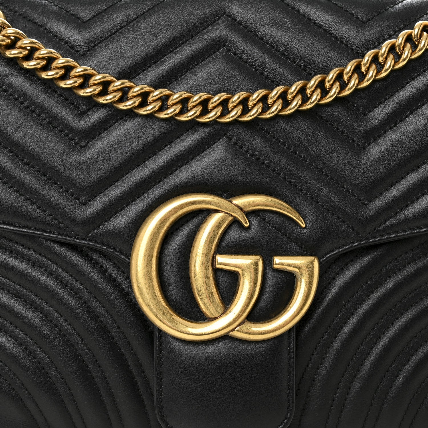 Gucci Calfskin Matelasse Medium GG Marmont Shoulder Bag Black 8 of 11