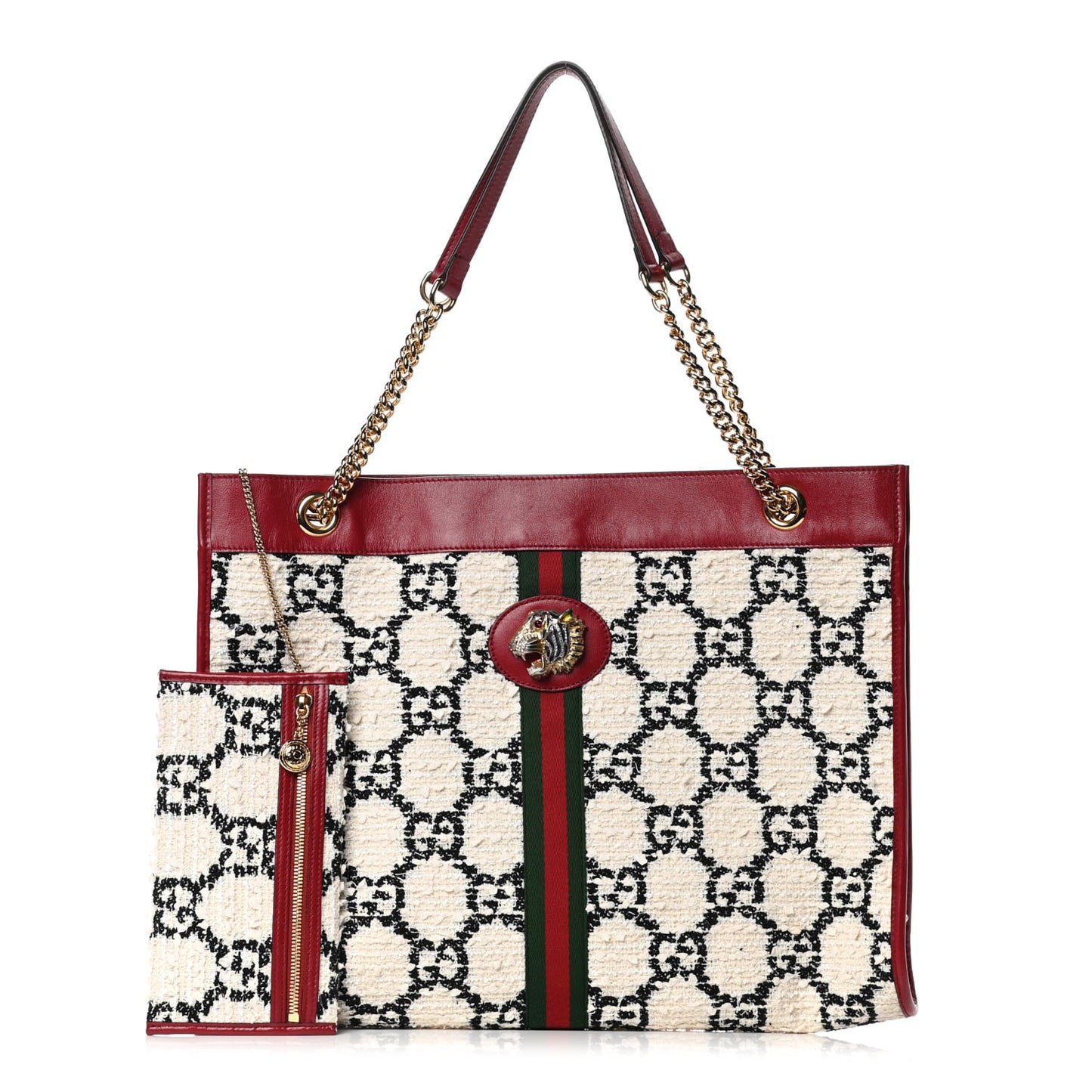 Tweed GG Monogram Large Rajah Chain Tote White Black Romantic Cherry
