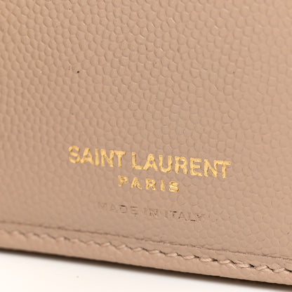 Saint Laurent Grain De Poudre Matelasse Chevron Monogram Compact Zip Around Wallet Dark Beige 6 of 8