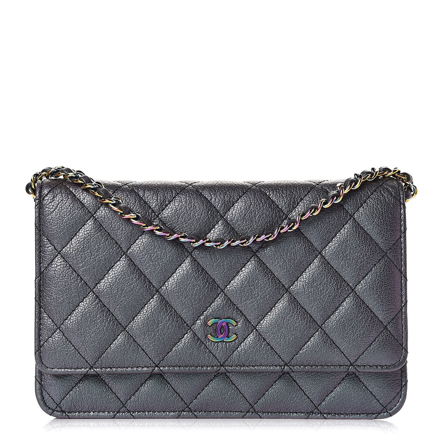 Iridescent Goatskin Quilted Wallet On Chain WOC Purple