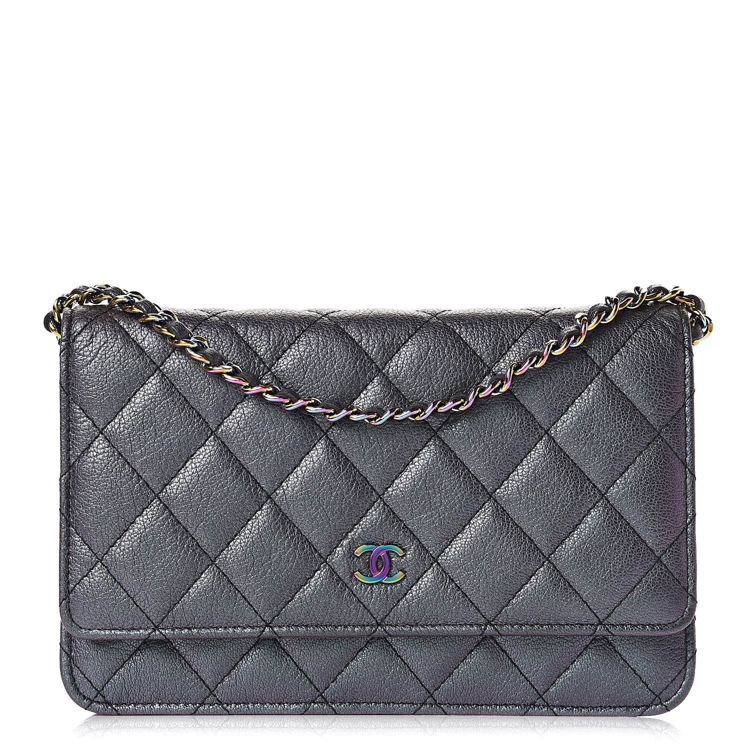 Chanel Iridescent Goatskin Quilted Wallet On Chain WOC Purple 1 of 11