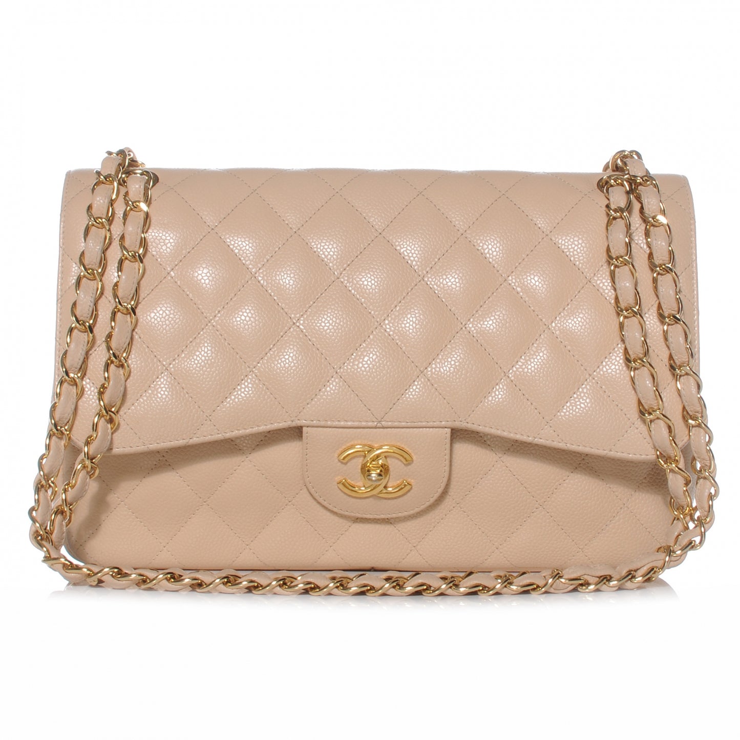 Caviar Jumbo Double Flap Beige Clair