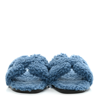 Hermes Woolskin Oran Sandals 37 Bleu 2 of 8