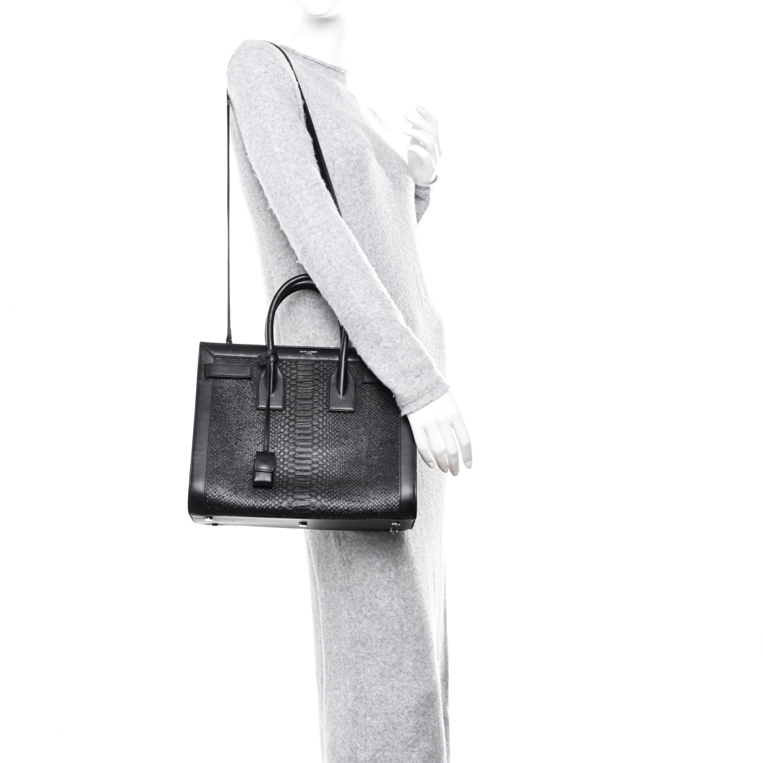 Saint Laurent Python Calfskin Embossed Small Sac de Jour Black 2 of 17