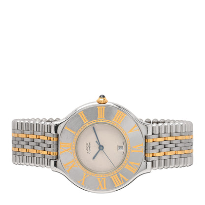 Cartier Stainless Steel 18K Yellow Gold 31mm Must De 21 Bullet Link Quartz Watch 2 of 4
