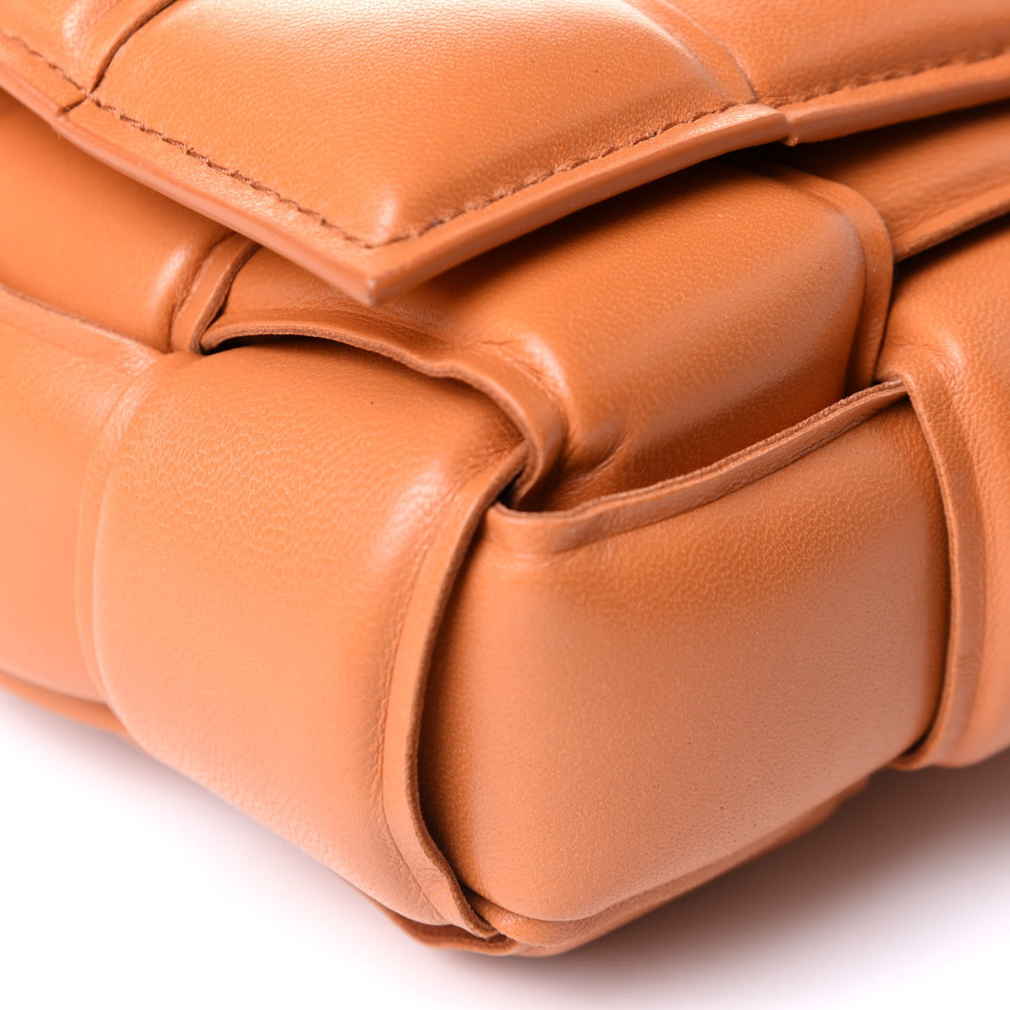 Nappa Maxi Intreccio Padded Cassette Crossbody Bag Caramel