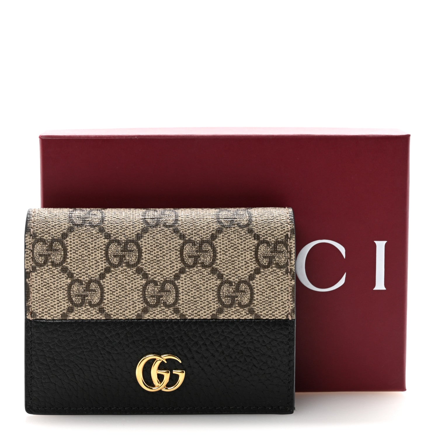 Gucci Dollar Calfskin GG Supreme Monogram GG Marmont Card Case Black Beige Ebony 7 of 7